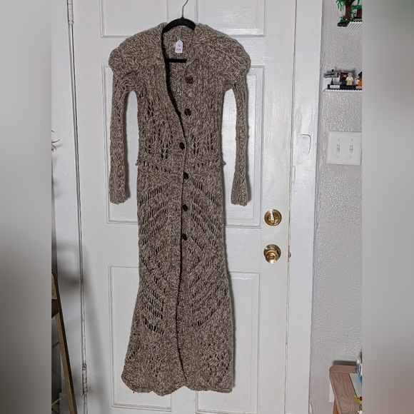 Free People Chunky Knit Longline Cardigan Neutral Taupe - Picture 2 of 4